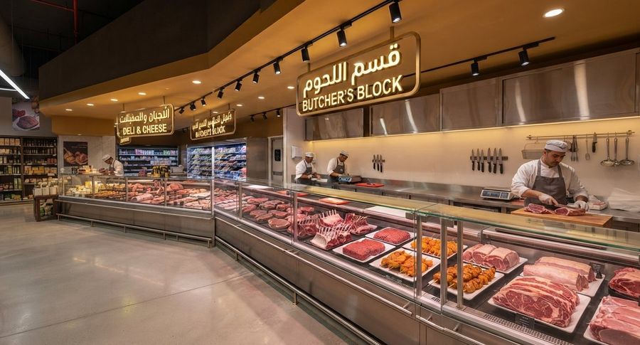 قسم اللحوم بثلاجات عرض طازجة